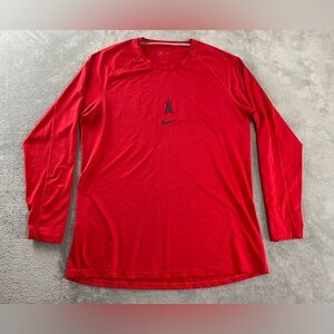 California Angels LA MLB Baseball Nike Dri-Fit Red Long Sleeve T-Shirt Men's XL